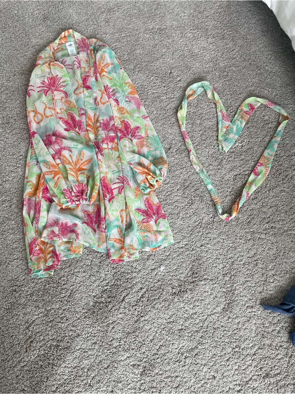 CAbi Tropical Leaf Print Maxi Cover-Up in Coral, Mint & Pink